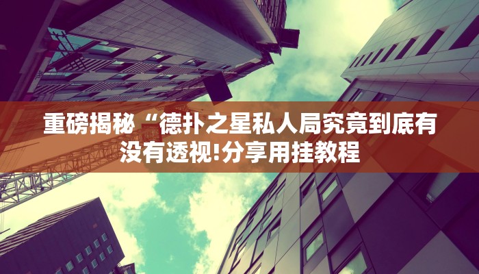 重磅揭秘“德扑之星私人局究竟到底有没有透视!分享用挂教程
